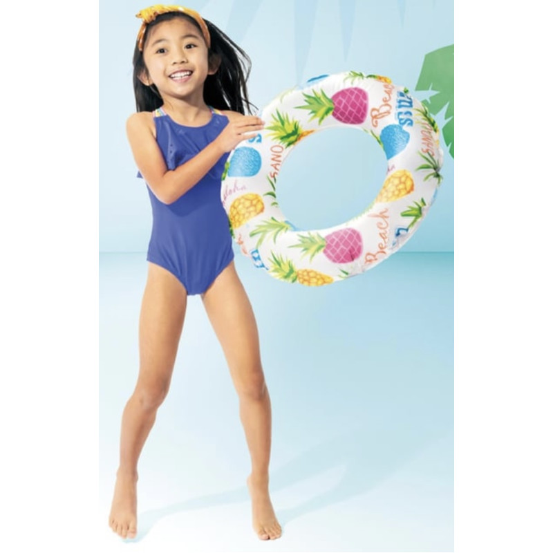 Ananas Basklı Simit 51 cm (3-6 Yaş) Yüzme Simidi Havuz Deniz Şişme Yüzücü  Sea Ring Pool