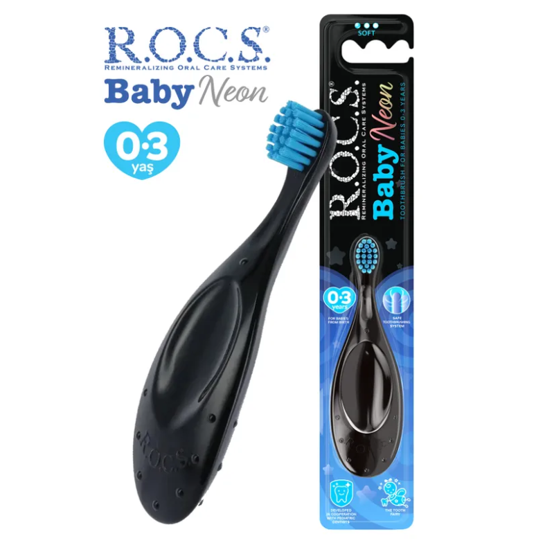 R.O.C.S. Baby Neon 0-3 Yaş Ekstra Yumuşak Diş Fırçası ( Mavi)